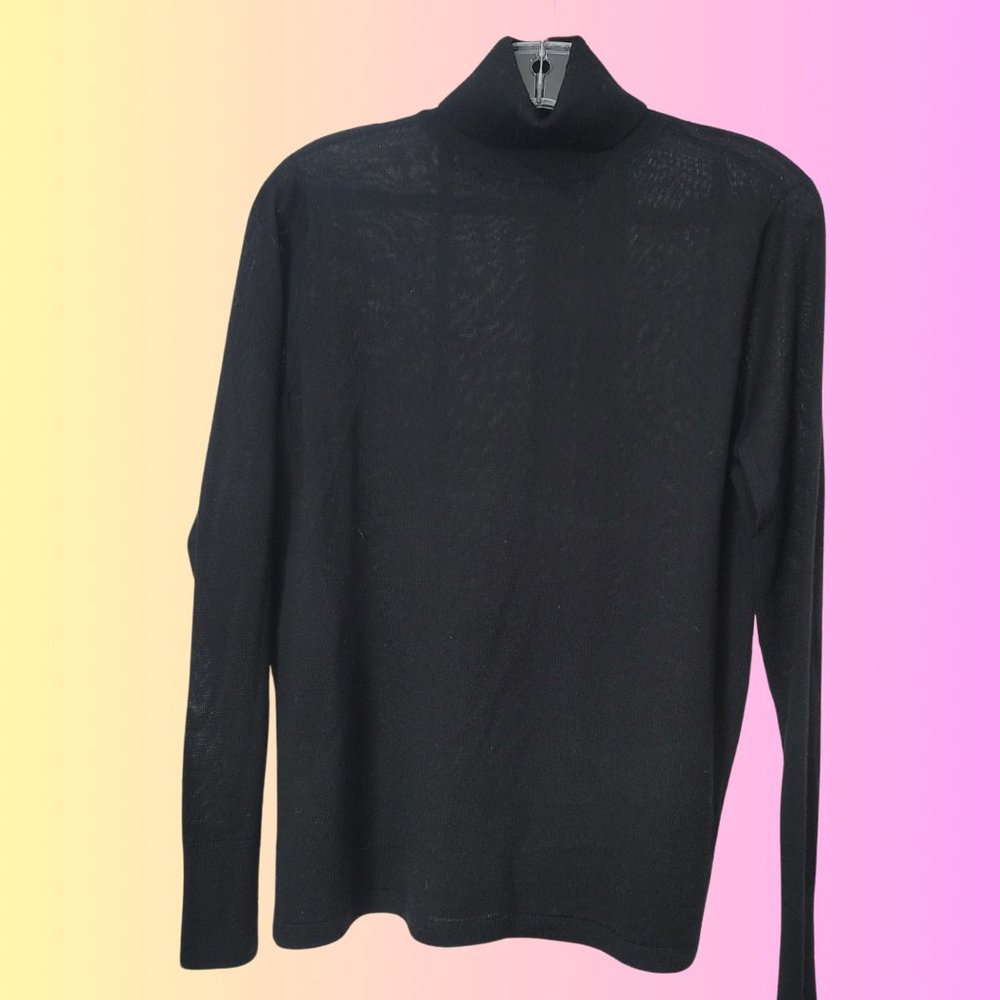 BLACK CASHMERE TURTLENECK LIGHTWEIGHT SWEATER SZ L
